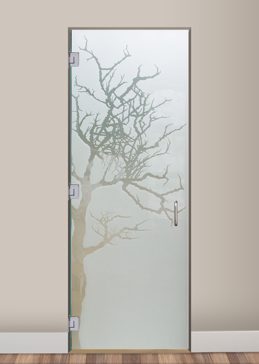 Handmade Sandblasted Frosted Glass Interior Glass Door for Private Featuring a Trees Design Winter Tree by Sans Soucie
