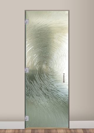 Interior Glass Door with a Frosted Glass Cast Swirls II - Cast Glass CGI Oceanwave Interior Oceanic Design for Semi-Private by Sans Soucie Art Glass