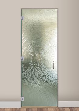 Frameless Glass Door Interior with a Frosted Glass Cast Swirls II - Cast Glass CGI Oceanwave Interior Oceanic Design for Semi-Private by Sans Soucie Art Glass