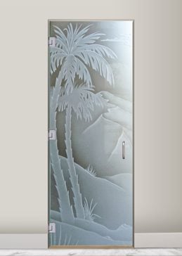 Interior Glass Door with a Frosted Glass Date Palm III Palm Trees Design for Private by Sans Soucie Art Glass