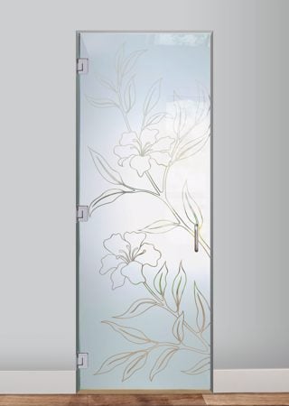 Shower Door with a sandblast Frosted Glass Tropical Design Custom-Designed Decorative Etched Glass