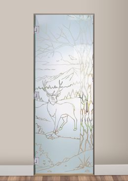 Interior Glass Door with Frosted Glass Wildlife Wandering White Tail Design by Sans Soucie