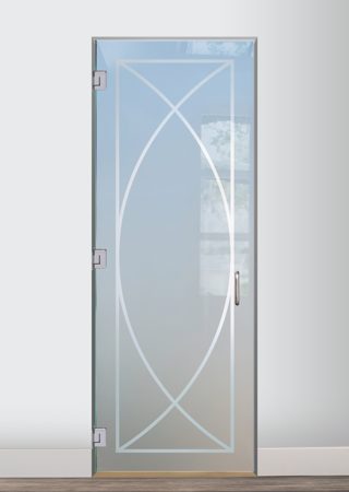 Interior Glass Door showcasing a Frosted Glass Geometric Design with Sandblast Etched Glass Art by Sans Soucie Arcs Design