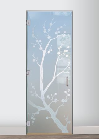 Interior Glass Door with Frosted Glass Asian Cherry Blossom Design by Sans Soucie