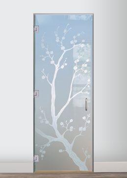 Interior Glass Door with Frosted Glass Asian Cherry Blossom Design by Sans Soucie