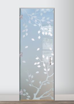 Private Interior Glass Door with Sandblast Etched Glass Art by Sans Soucie Featuring Cherry Tree Asian Design