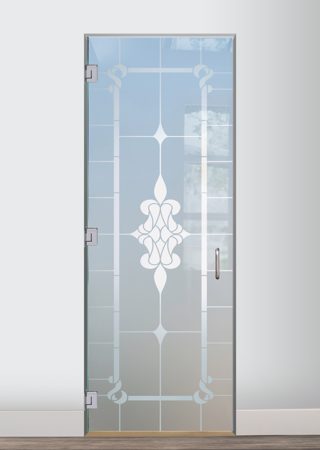 Interior Glass Door showcasing a Frosted Glass Traditional Design with Sandblast Etched Glass Art by Sans Soucie Dandridge Design