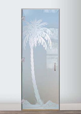 Interior Glass Door with a sandblast Frosted Glass Palm Trees Design Custom-Designed Decorative Etched Glass