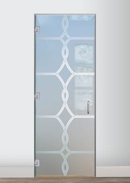 Handcrafted Etched Glass Interior Glass Door by Sans Soucie Art Glass with Custom Traditional Design Called Diamond Beads Creating Private