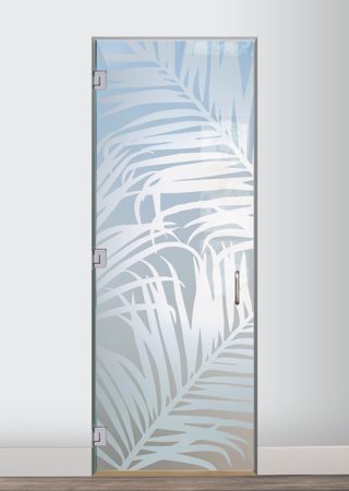 Interior Glass Door featuring a Frosted Glass Tropical Design Sandblast Etched Glass Fern Leaves Design by Sans Soucie