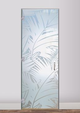 Handmade Sandblasted Frosted Glass Interior Glass Door for Private Featuring a Tropical Design Fronds by Sans Soucie