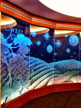 Semi-Private Glass Wall Art with Sandblast Etched Glass Art by Sans Soucie Featuring CHOC Hospital Landscapes Design
