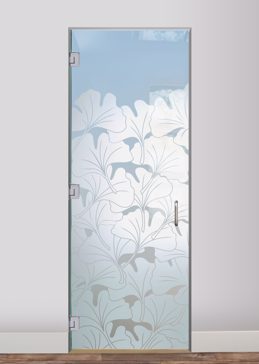 Art Glass Interior Glass Door Featuring Sandblast Frosted Glass by Sans Soucie for Private with Asian Ginkgo Design