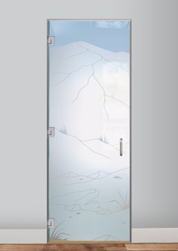 Interior Glass Door with Frosted Glass Landscapes Mountains Foliage Design by Sans Soucie