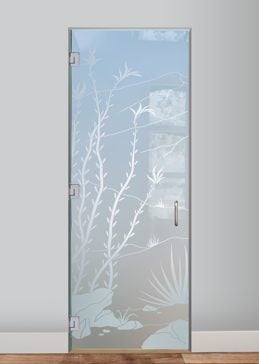 Private Interior Glass Door with Sandblast Etched Glass Art by Sans Soucie Featuring Ocotillo Desert Design
