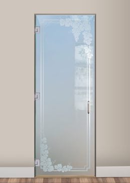 Handmade Sandblasted Frosted Glass Interior Glass Door for Private Featuring a Grapes & Ivy Design Vineyard Grapes Garland by Sans Soucie