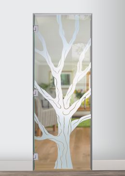 Not Private Interior Glass Door with Sandblast Etched Glass Art by Sans Soucie Featuring Barren Branches Trees Design