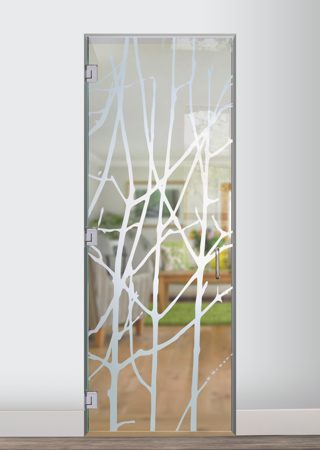 Interior Glass Door with a sandblast Frosted Glass Tree Design Custom-Designed Decorative Etched Glass