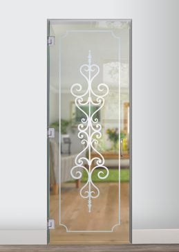 Frameless Glass Door Interior with Frosted Glass Wrought Iron Carmona Design by Sans Soucie