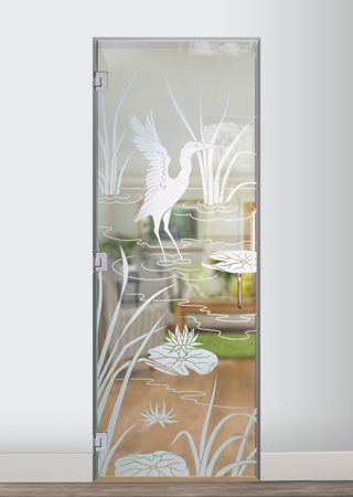 Interior Glass Door showcasing a Frosted Glass Wildlife Design with Sandblast Etched Glass Art by Sans Soucie Cranes A Design