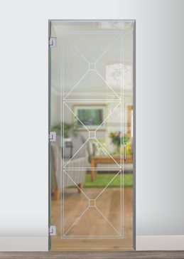 Art Glass Interior Glass Door Featuring Sandblast Frosted Glass by Sans Soucie for Not Private with Geometric Cross Hatch Design