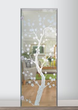 Interior Glass Door with Frosted Glass Asian Delicate Cherry Blossom Design by Sans Soucie
