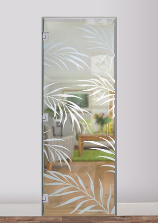 Interior Glass Door with a sandblast Frosted Glass Tropical Design Custom-Designed Decorative Etched Glass