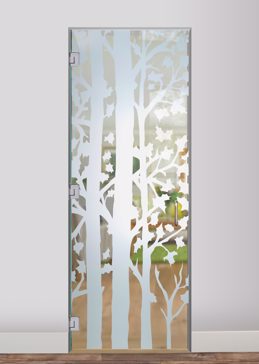 Not Private Interior Glass Door with Sandblast Etched Glass Art by Sans Soucie Featuring Forest Trees Trees Design
