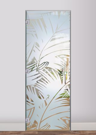 Interior Glass Door featuring a Frosted Glass Tropical Design Sandblast Etched Glass Fronds Design by Sans Soucie