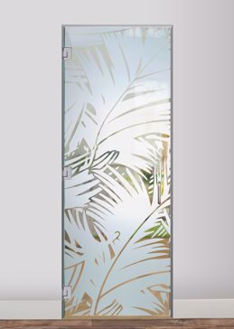 Handmade Sandblasted Frosted Glass Interior Glass Door for Not Private Featuring a Tropical Design Fronds by Sans Soucie