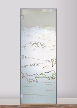 Handmade Sandblasted Frosted Glass Interior Glass Door for Not Private Featuring a Western Design Galloping in the Vistas by Sans Soucie