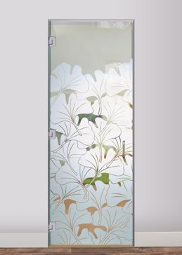 Art Glass Interior Glass Door Featuring Sandblast Frosted Glass by Sans Soucie for Not Private with Asian Ginkgo Design