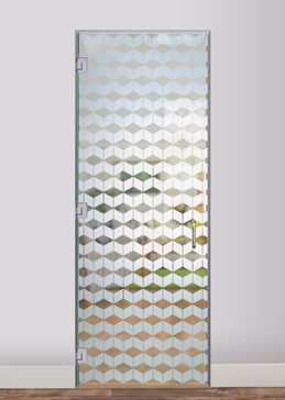 Art Glass Interior Glass Door Featuring Sandblast Frosted Glass by Sans Soucie for Not Private with Geometric Illusion Cubes Design