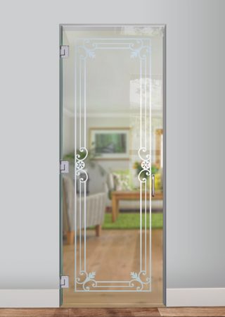 Interior Glass Door with a Frosted Glass Miranda Wrought Iron Design for Semi-Private by Sans Soucie Art Glass