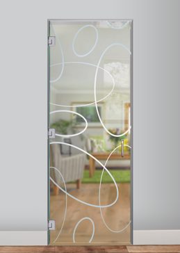 Handcrafted Etched Glass Interior Glass Door by Sans Soucie Art Glass with Custom Geometric Design Called Ovals Overlap Creating Not Private