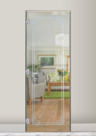 Interior Glass Door featuring a Frosted Glass Borders Design Sandblast Etched Glass Parisian Border Design by Sans Soucie