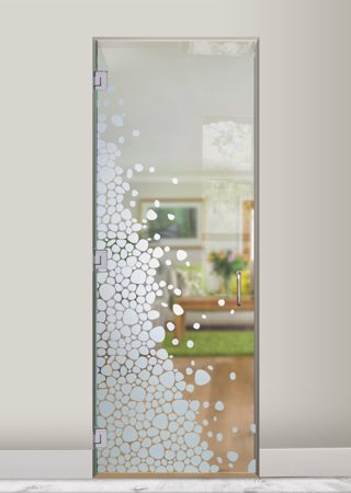 Interior Glass Door showcasing a Frosted Glass Patterns Design with Sandblast Etched Glass Art by Sans Soucie River Rock Hill Design