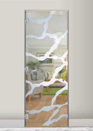 Interior Glass Door featuring a Frosted Glass Abstract Design Sandblast Etched Glass Rivulet Design by Sans Soucie