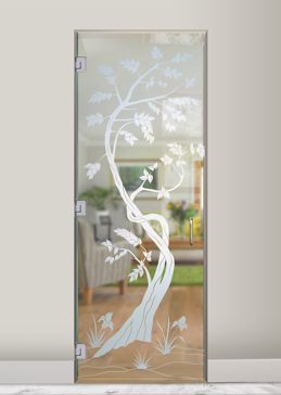 Custom-Designed Decorative Interior Glass Door with Sandblast Etched Glass by Sans Soucie Art Glass Handcrafted by Glass Artists