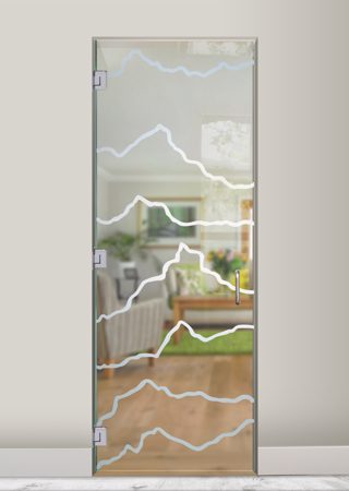 Interior Glass Door showcasing a Frosted Glass Abstract Design with Sandblast Etched Glass Art by Sans Soucie Serrated Design