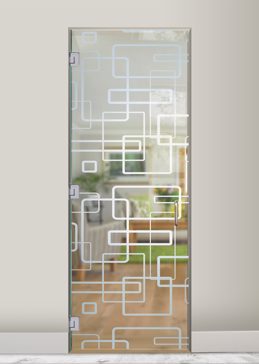 Not Private Interior Glass Door with Sandblast Etched Glass Art by Sans Soucie Featuring Soft Squares Geometric Design