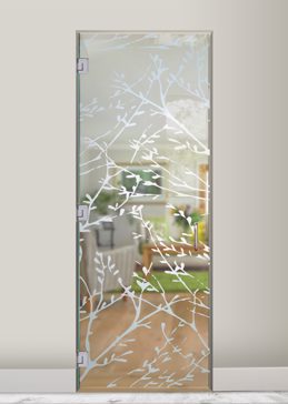 Not Private Interior Glass Door with Sandblast Etched Glass Art by Sans Soucie Featuring Spring Sprigs Patterns Design