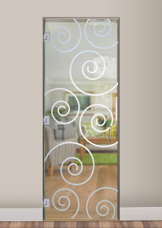 Interior Glass Door with a Frosted Glass Swirls Geometric Design for Semi-Private by Sans Soucie Art Glass