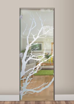 Art Glass Interior Glass Door Featuring Sandblast Frosted Glass by Sans Soucie for Not Private with Trees Tree Branches Design