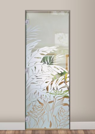 Interior Glass Door with a Frosted Glass Tropical Paradise Tropical Design for Semi-Private by Sans Soucie Art Glass