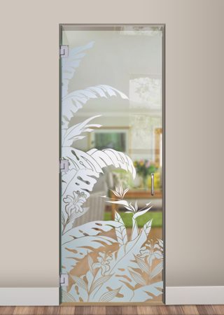 Interior Glass Door with a sandblast Frosted Glass Tropical Design Custom-Designed Decorative Etched Glass