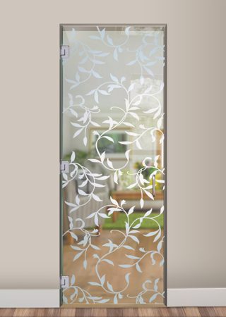 Interior Glass Door featuring a Frosted Glass Foliage Design Sandblast Etched Glass Vines Design by Sans Soucie