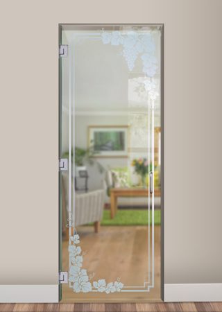 Interior Glass Door featuring a Frosted Glass Grapes & Ivy Design Sandblast Etched Glass Vineyard Grapes Garland Design by Sans Soucie