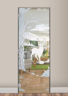 Interior Glass Door with Frosted Glass Wildlife Wandering White Tail Design by Sans Soucie