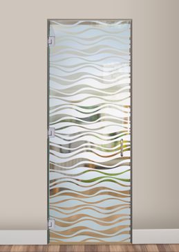 Handcrafted Etched Glass Interior Glass Door by Sans Soucie Art Glass with Custom Patterns Design Called Wavy Creating Not Private